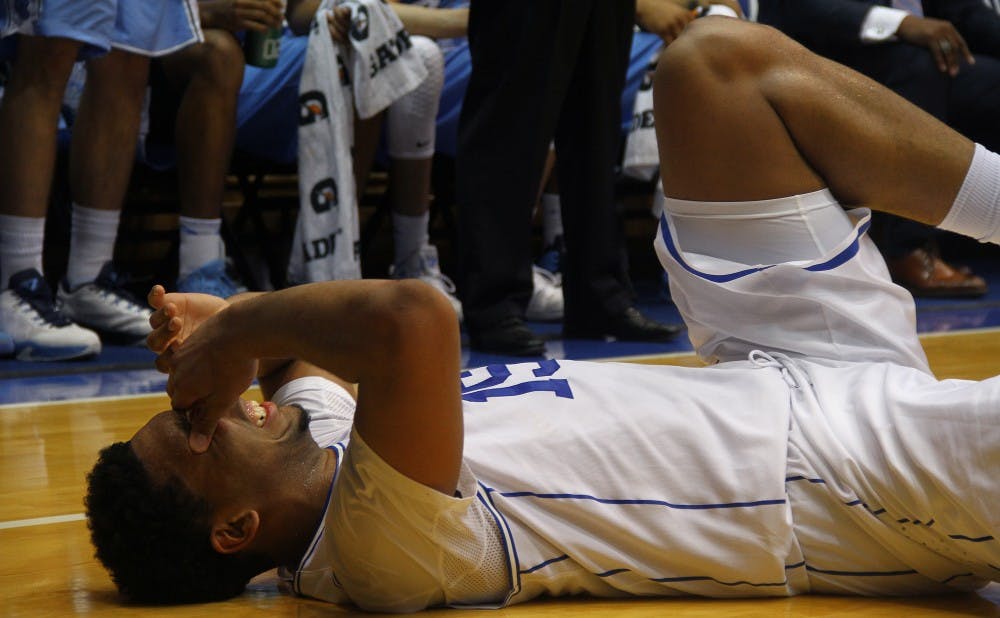 Freshman center Jahlil Okafor suffered a sprained ankle Wednesday night against North Carolina and his status is uncertain moving forward.