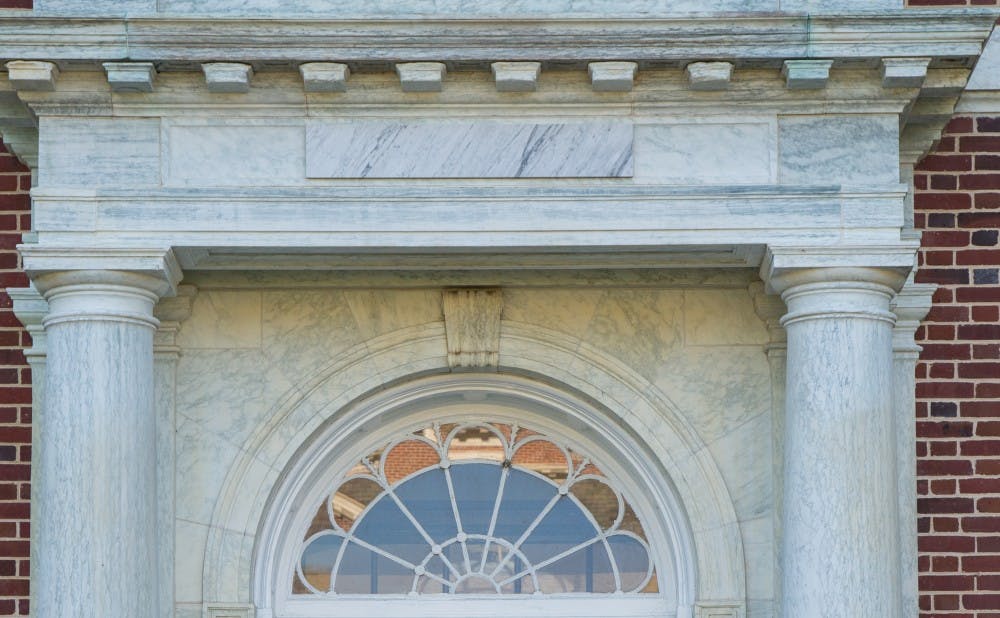 <p>Duke covered up the Carr name on the Classroom Building after it was renamed in December.</p>