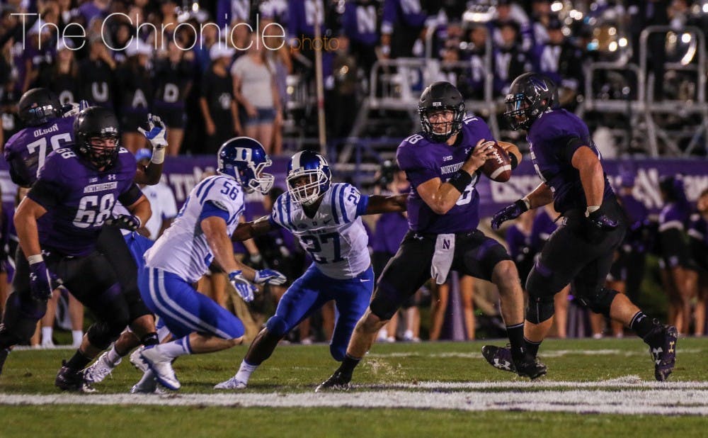 Northwestern quarterback Clayton Thorson threw for more than 300 yards and&nbsp;three long touchdowns Saturday&nbsp;to lift the Wildcats to their first win of the season.