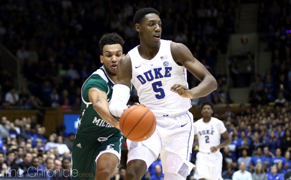 <p>R.J. Barrett's leadership on defense could help Duke become one of the best teams of all-time.</p>