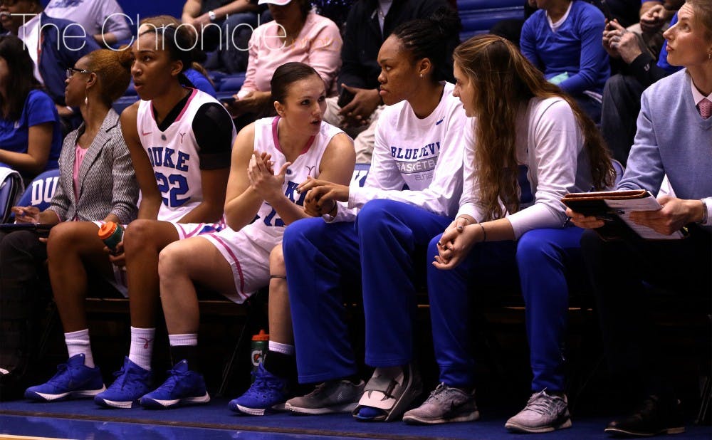<p>Duke sophomore Azurá Stevens&mdash;the Blue Devils'&nbsp;leading scorer and rebounder–was forced to watch her team's victory against Virginia from the sidelines Thursday due to a left foot injury.</p>