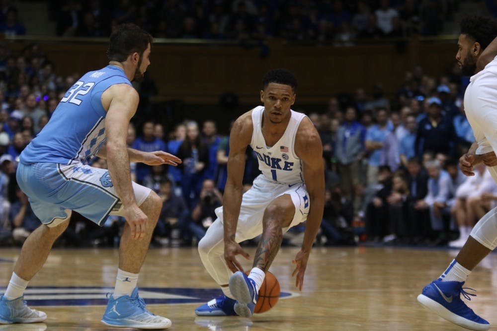<p>Freshman Trevon Duval will need to maintain the tempo for Duke's offense when he handles the ball this weekend.</p>