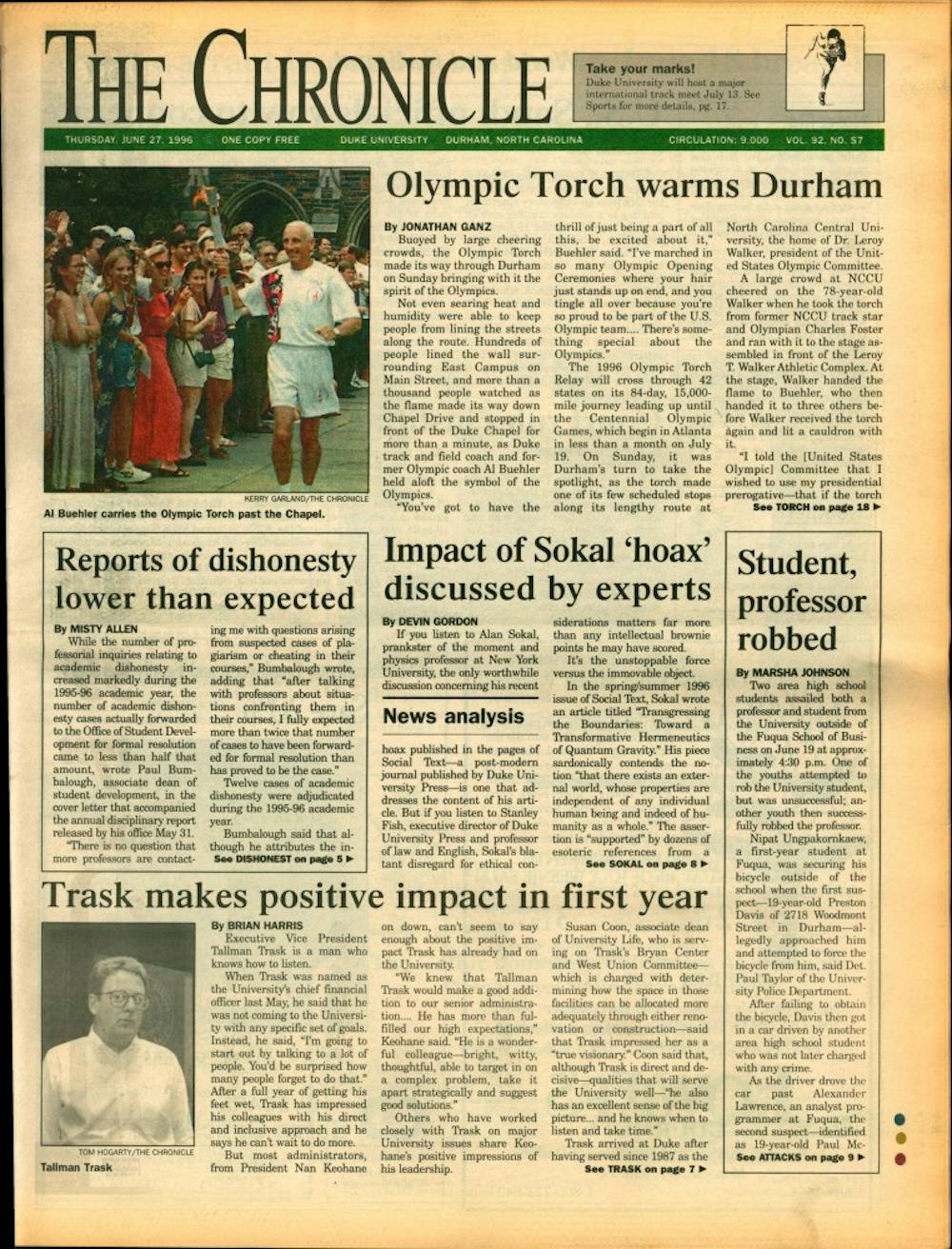 <p>During its tour leading up to the 1996 Atlanta Summer Olympics, the torch made its way to Durham. </p>