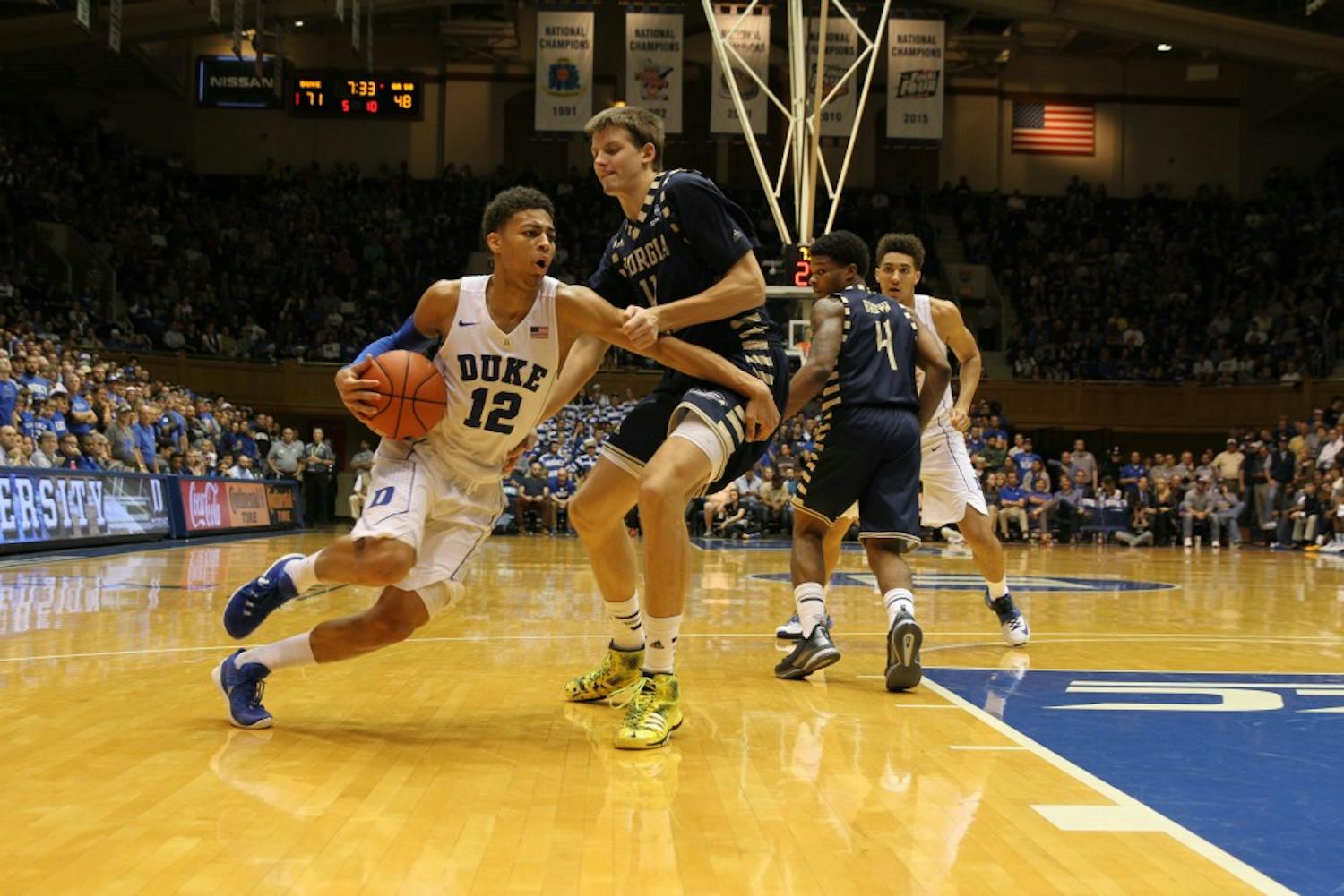 Freshman Derryck Thornton did most of his damage late but finished with 15 points and three triples.