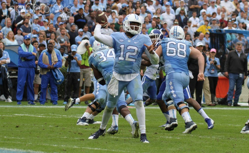 <p>Tar Heel quarterback Marquise Williams finished the day with 494 passing yards despite not playing in the fourth quarter.</p>