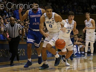 Freshman Jayson Tatum led the way for Duke Wednesday with his fifth straight double-digit scoring effort to start his career.