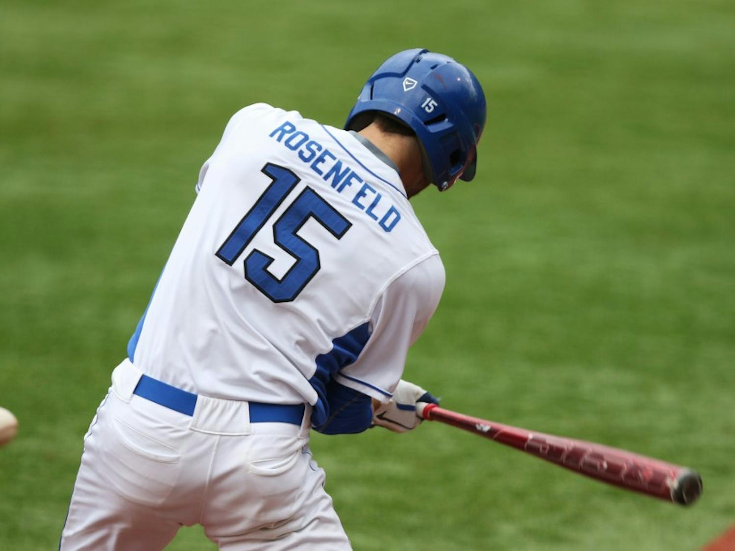 Redshirt senior catcher Mike Rosenfeld and the Blue Devils will play a doubleheader Sunday against the Eagles.