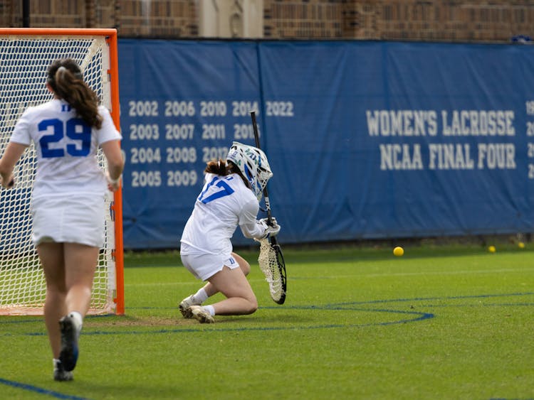 Kennedy Emerson makes a save during Duke's win against Louisville.