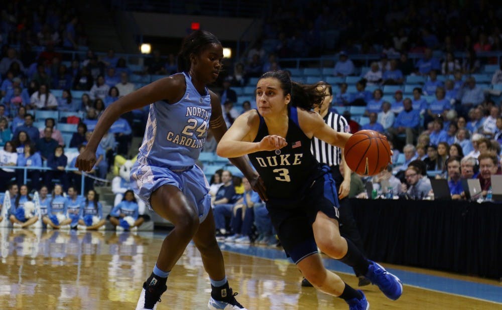 Freshman Angela Salvadores scored eight points and added three assists as the Blue Devils cruised past the Tar Heels.