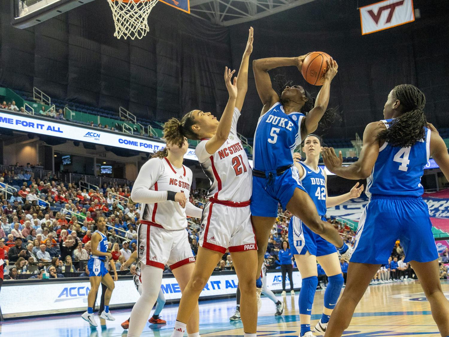 Oluchi Okananwa goes up for a putback in the first half against N.C. State.