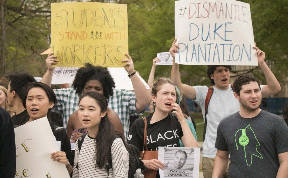 Students protested outside the Allen Building in 2016, and nine students staged a week-long sit-in.
