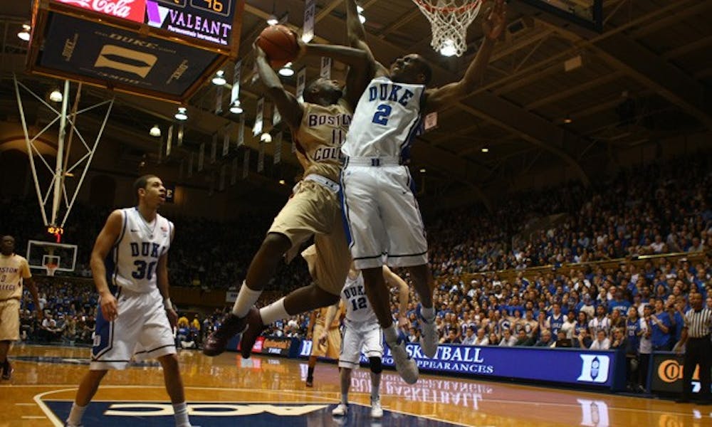 Senior Nolan Smith scored a game-high 28 points on 10-for-20 shooting from the field against Boston College. The Blue Devils defeated the Eagles 84-68 Thursday night in Cameron Indoor Stadium.