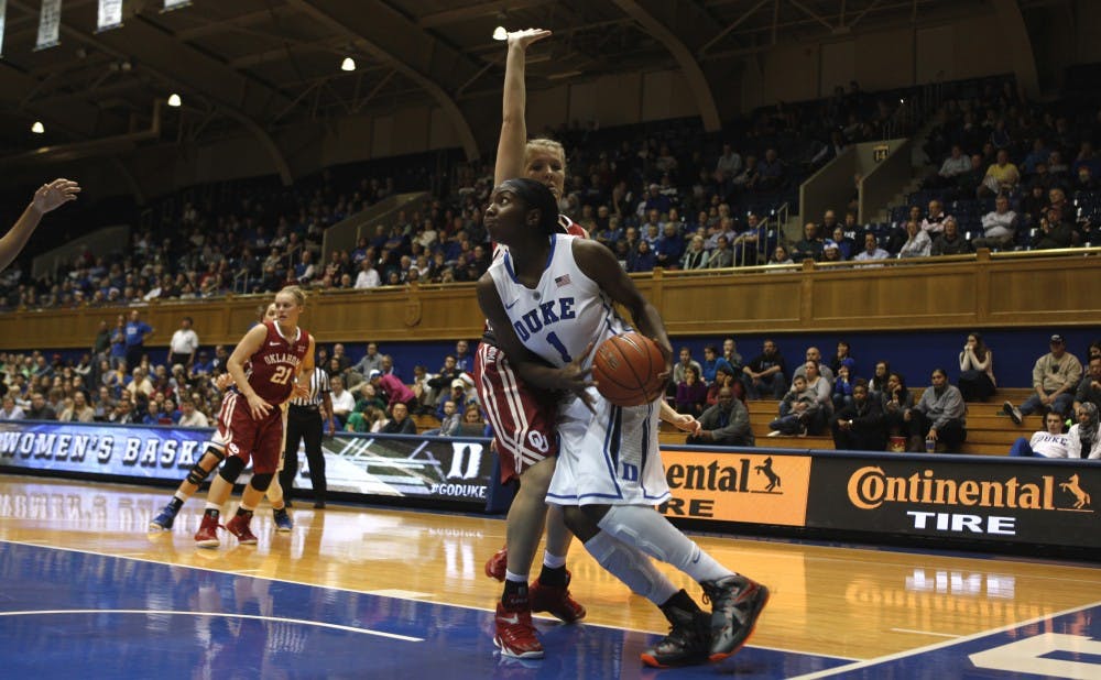 Elizabeth Williams dominated Oklahoma down low Wednesday night, scoring 26 points and grabbing a career-high 20 rebounds to help No. 13 Duke end a three-game skid.