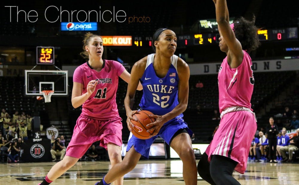<p>Senior Oderah Chidom had one of her best games of the season, making her first seven shots as the Blue Devils dominated the paint.&nbsp;</p>