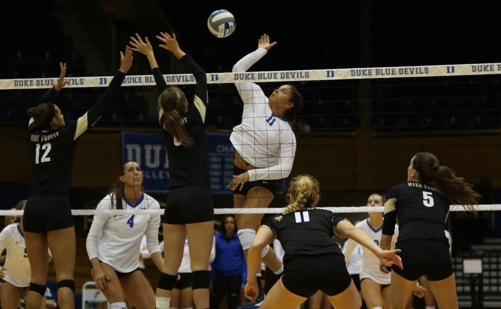 <p>Middle blocker Jordan Tucker reached double-digit kills yet again as the Blue Devils avenged an early-season loss to the Cavaliers Saturday.</p>