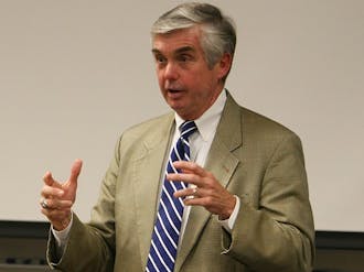 Director of Athletics Kevin White discusses the department’s budget challenges at the Academic Council meeting Thursday.