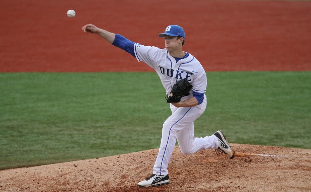 Conner Stevens threw a scoreless seventh inning as five Duke pitchers combined for a four-hit shutout Tuesday night.