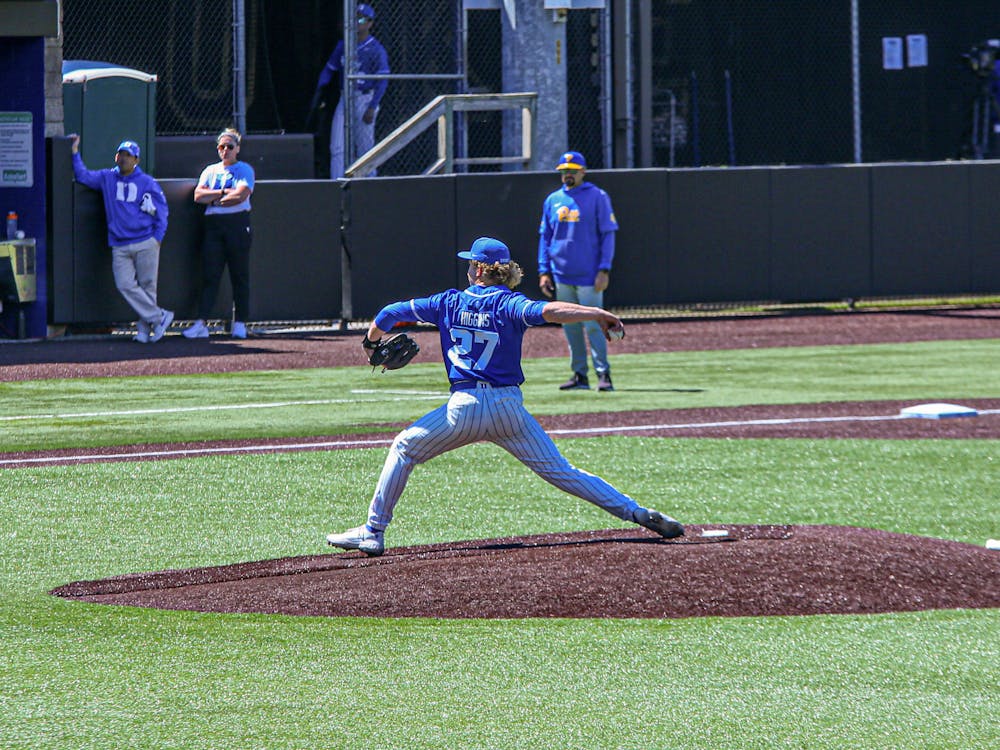 <p>Ryan Higgins in Duke's Sunday win against Pittsburgh. The sophomore struck out five in four scoreless innings.</p>