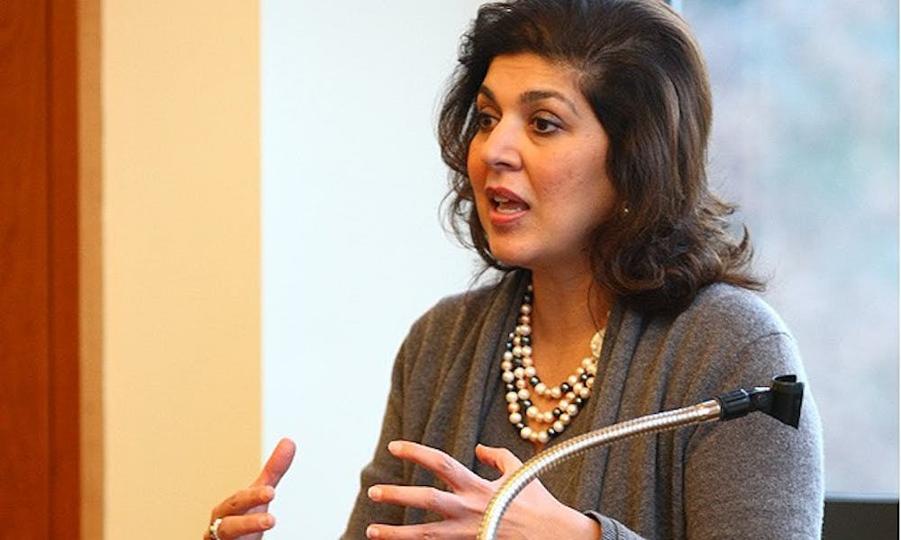 Farah Pandith, first special representative to Muslim communities, encouraged students to help improve relations between them and other religious groups.