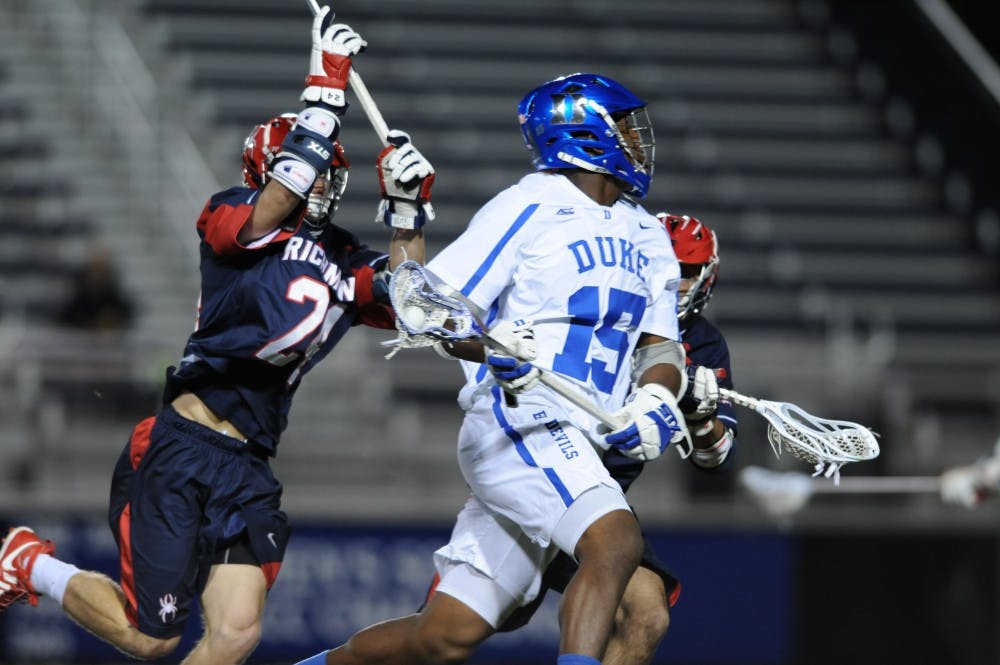 <p>Senior Myles Jones moved into the lead among active players with 192 career&nbsp;points after his five-goal, three-assist&nbsp;performance Saturday against Loyola.</p>