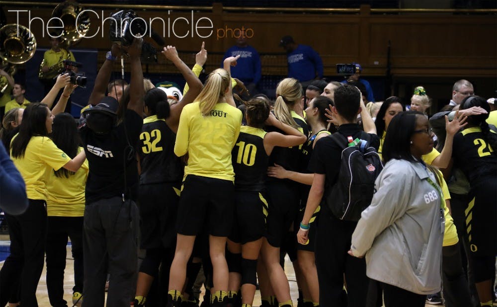 Oregon celebrated making its first Sweet 16 in team history Monday.&nbsp;