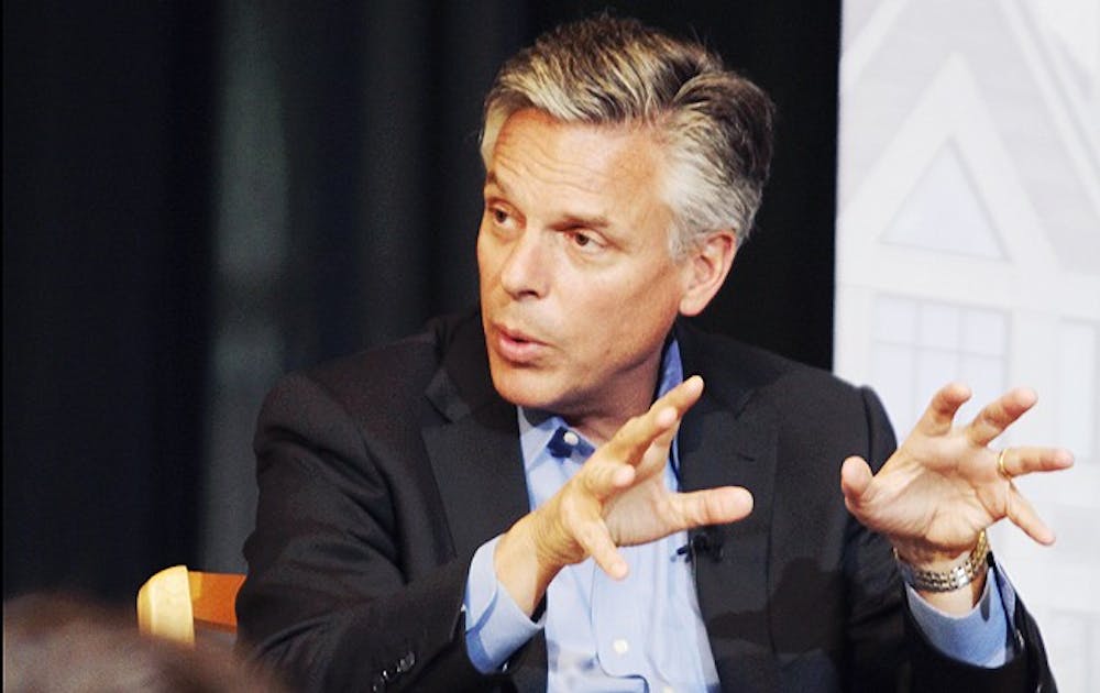 Jon Huntsman, former Utah governor and ambassador to China, speaks about U.S.-China relations at the Sanford School of Public Policy Thursday. See story page 2.