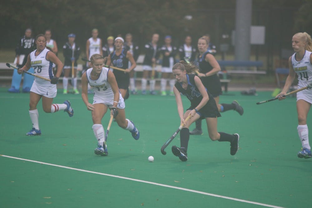 <p>Junior Robin Blazing was one of five different Blue Devils to score Friday night as the team's offense carried it to a 5-1 victory against Delaware.</p>