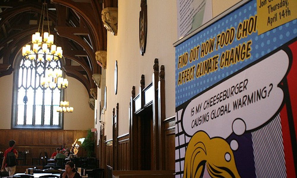 The Great Hall is offering a special lunch menu today in celebration of Bon Appetit’s fourth annual Low Carbon Diet Day.  The goal of the event is to educate students on ways to eat with a minimal carbon footprint.