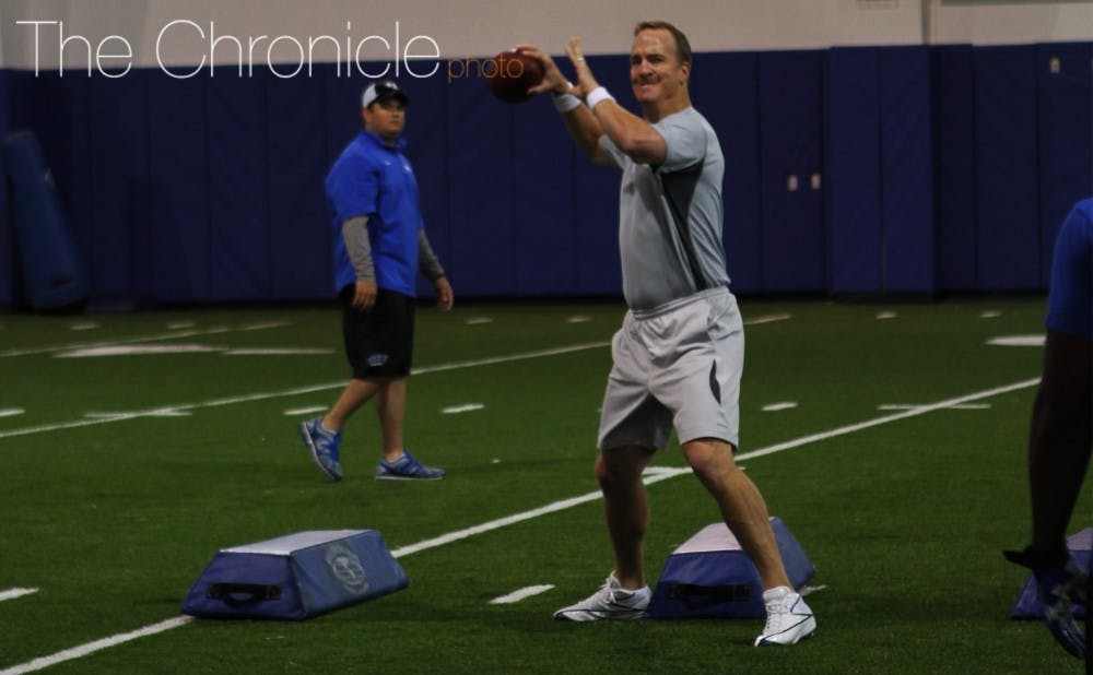 <p>Peyton Manning's offseason trips to Durham gave several Blue Devils a chance to see the work ethic of an NFL great up close.</p>