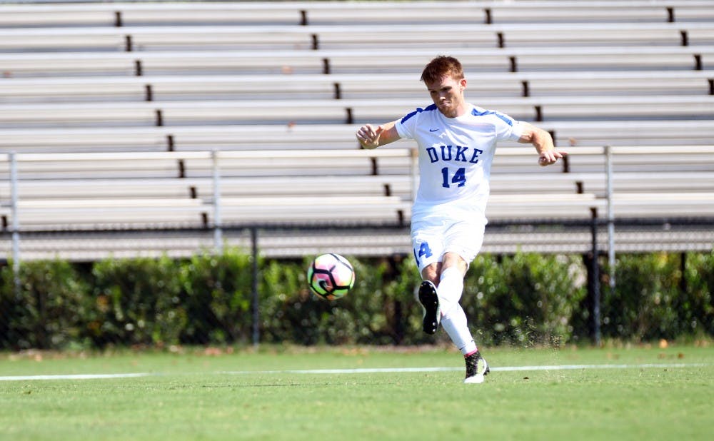 Graduate student Ryan Thompson scored in the 87th minute to give the Blue Devils a dramatic 2-1 win Tuesday.