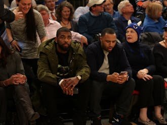 Former Duke star Kyrie Irving took in Tuesday's game courtside. Irving's Cavaliers play the New York Knicks at Madison Square Garden Wednesday.