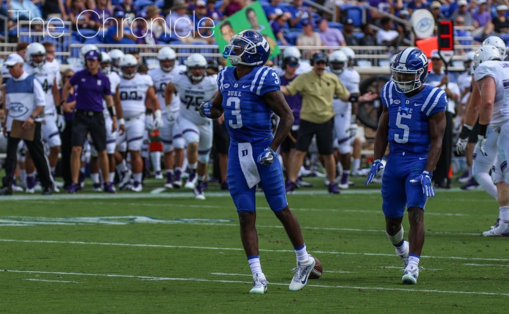Wide receiver T.J. Rahming's 12 catches for 127 yards helped propel Duke to blow out Northwestenrn.&nbsp;