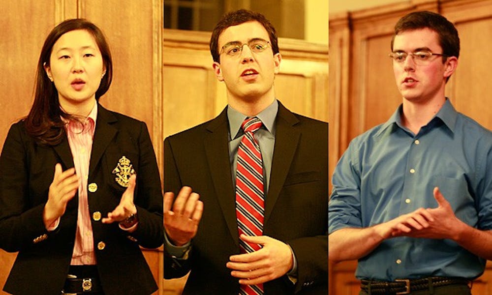 The Undergraduate Young Trustee finalists discuss Duke’s image among other topics in Thursday night’s debate.