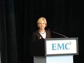 Gov. Bev Perdue speaks at the grand opening of EMC Corporation’s new Center of Excellence.