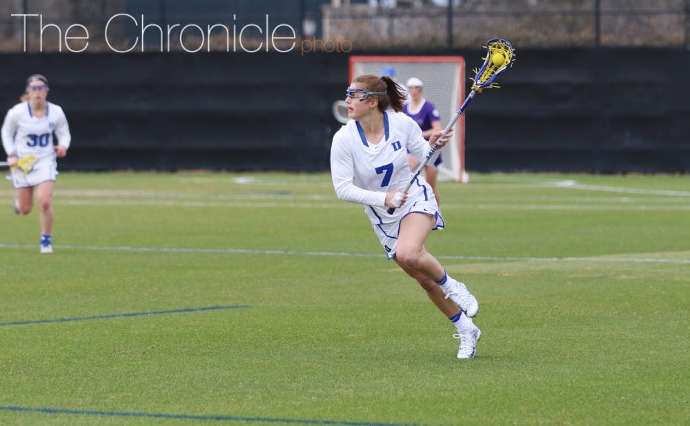 <p>Rookie&nbsp;Catherine Cordrey posted her first career hat trick in the Blue Devils' romp Friday afternoon.&nbsp;</p>