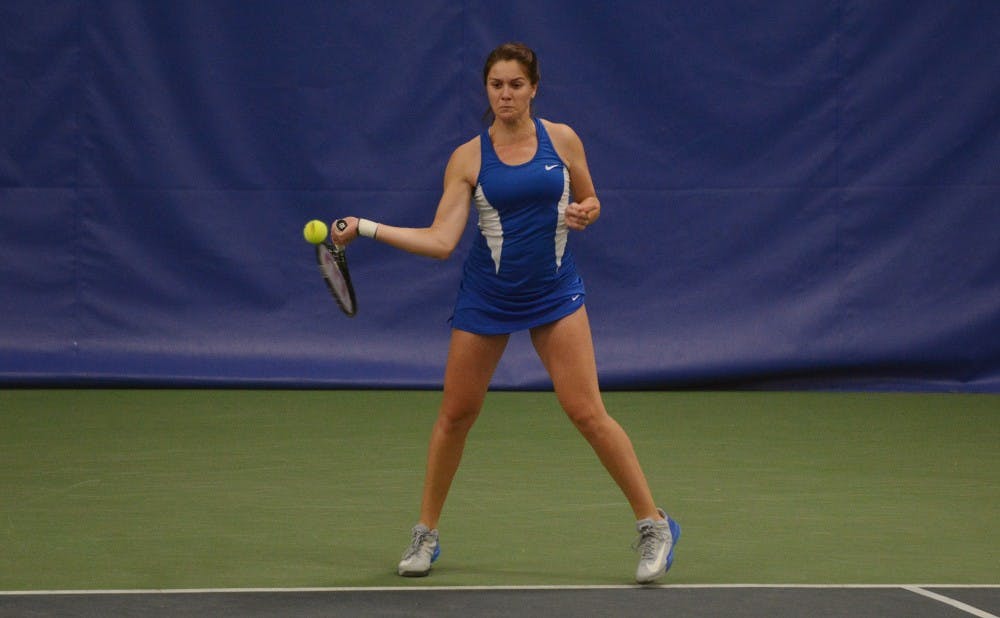 Senior Ester Goldfeld dominated in her time on the court Sunday, clinching the match for the Blue Devils with a two-set win in singles play.