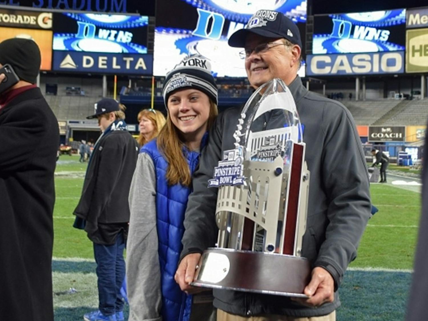 Duke head coach David Cutcliffe led the Blue Devils to their first bowl victory since 1961 in December. Cassie Calvert gained valuable experience from working on Cutcliffe’s weekly show.