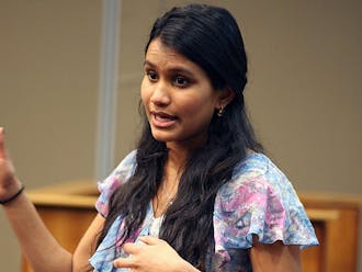 DSG senator Lavanya Sunder, a freshman, presents plans for a new campus-improvement program called Fix My Campus at the group’s first meeting of the Spring.
