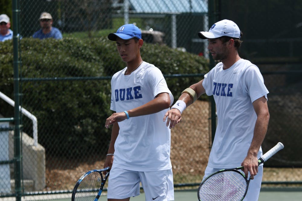 Freshmen Vincent Lin and Catalin Mateas played doubles&nbsp;together for the first time since April 3 and stayed close on court one Thursday&nbsp;before Notre Dame held on to secure the doubles point.