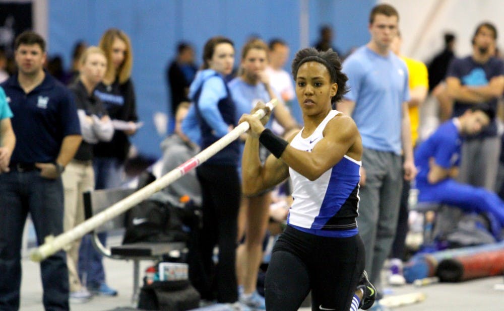 Junior Megan Clark set the Duke program record with a vault of 14 feet, 9  inches at the 2015 NCAA Indoor Championships.