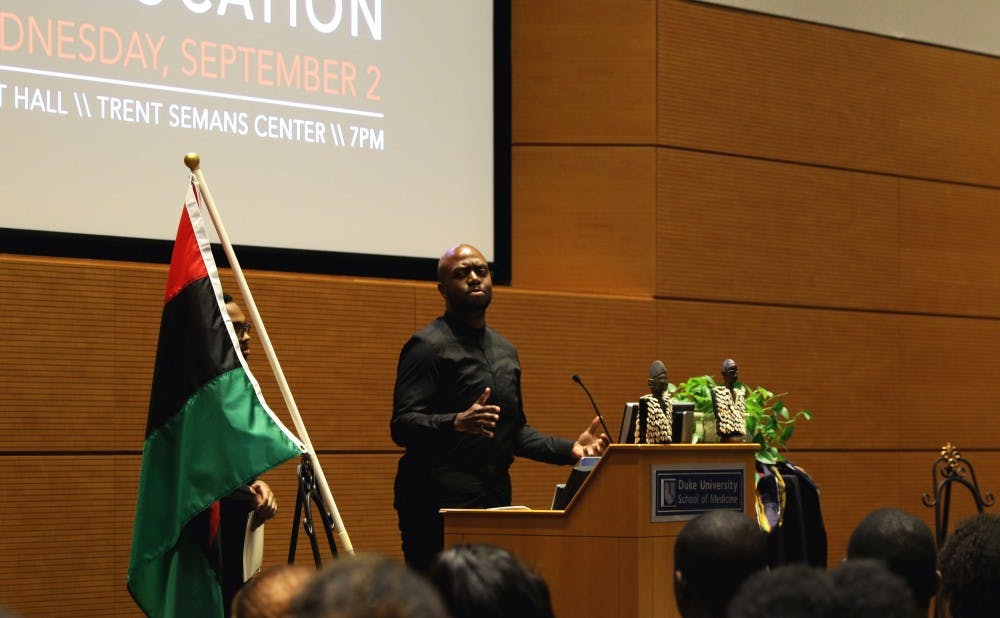 <p>Seth Pearson, president of the Black Graduate and Professional Student Association, was one of the many speakers at the first annual Black Convocation Wednesday.</p>