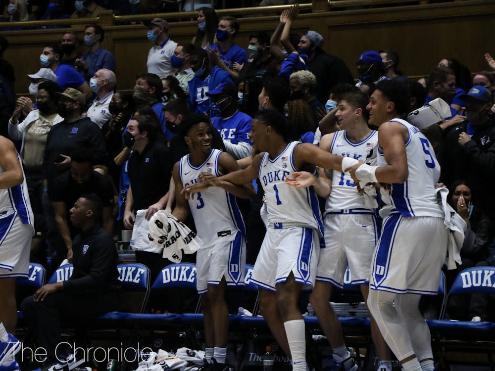 <p>The Blue Devils hype up Keenan Worthington late in Tuesday's win. Duke will be looking for more of the same as the nonconference schedule winds down.</p>