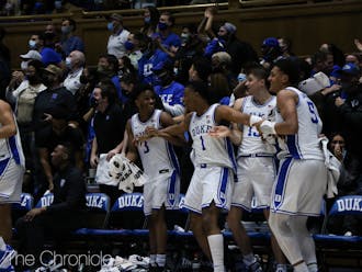 The Blue Devils hype up Keenan Worthington late in Tuesday's win. Duke will be looking for more of the same as the nonconference schedule winds down.