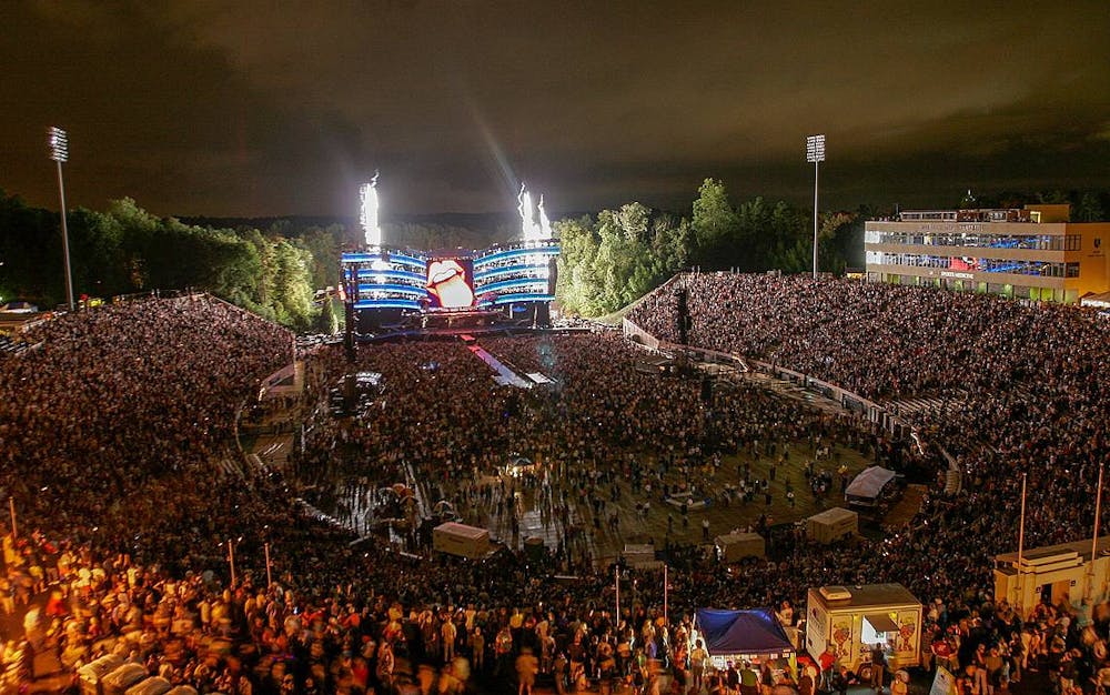 The Rolling Stones playing at Brooks Field at Wallace Wade Stadium in 2005. Photo courtesy of Duke University Communications.