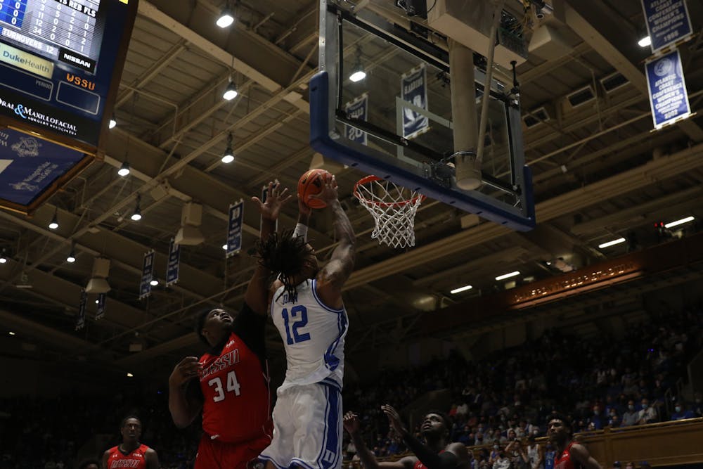 <p>Theo John's offensive rebounding has played a big role for Duke thus far.</p>