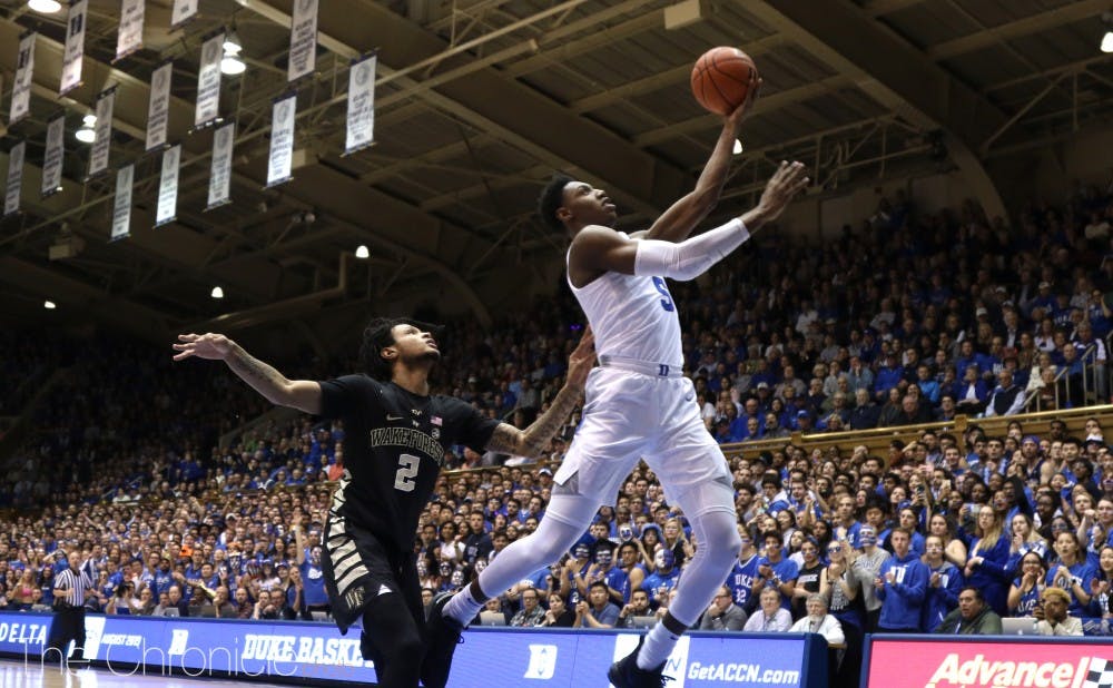 <p>R.J. Barrett shouldered Duke's scoring load Tuesday.</p>