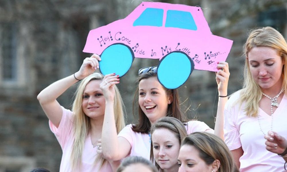 Members of Zeta Tau Alpha welcome new sisters to the sorority during Bid Day, the culmination of two weeks of Panhellenic Association recruitment.