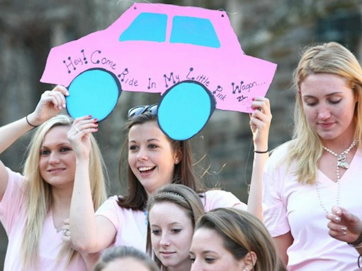 Members of Zeta Tau Alpha welcome new sisters to the sorority during Bid Day, the culmination of two weeks of Panhellenic Association recruitment.