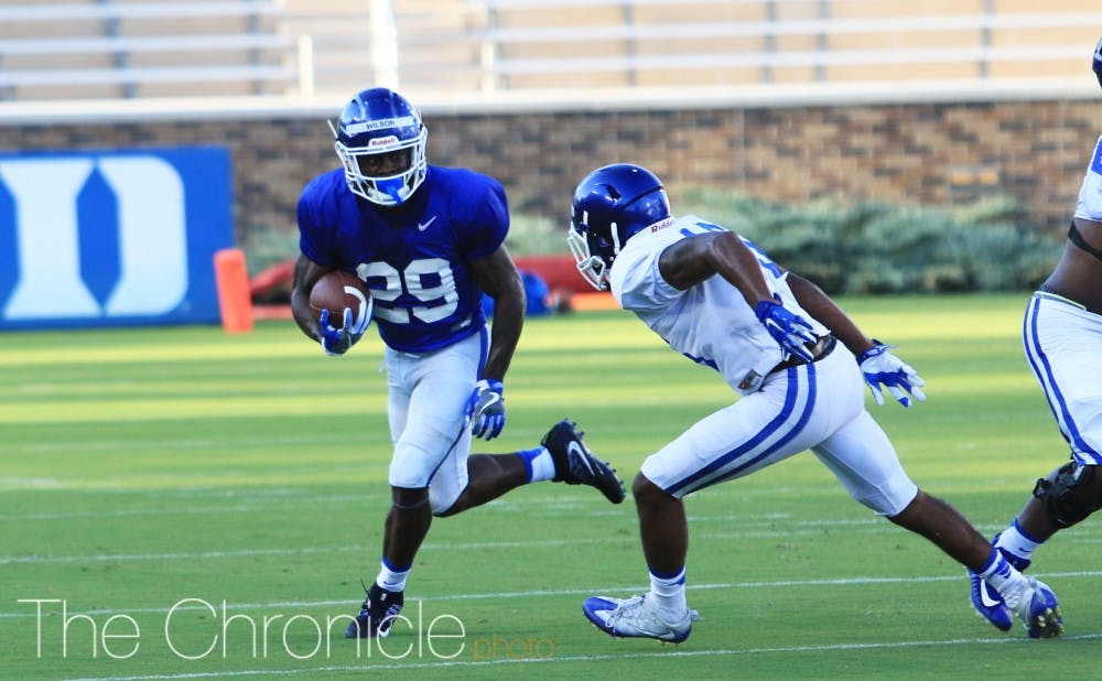 <p>Starting running back Shaun Wilson had a 35-yard run on Duke's lone touchdown drive before resting for most of the scrimmage.</p>