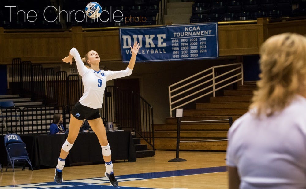 <p>Freshman Cindy Marina stuffed the stat sheet against the Cavaliers with&nbsp;49 assists and 22 digs.</p>